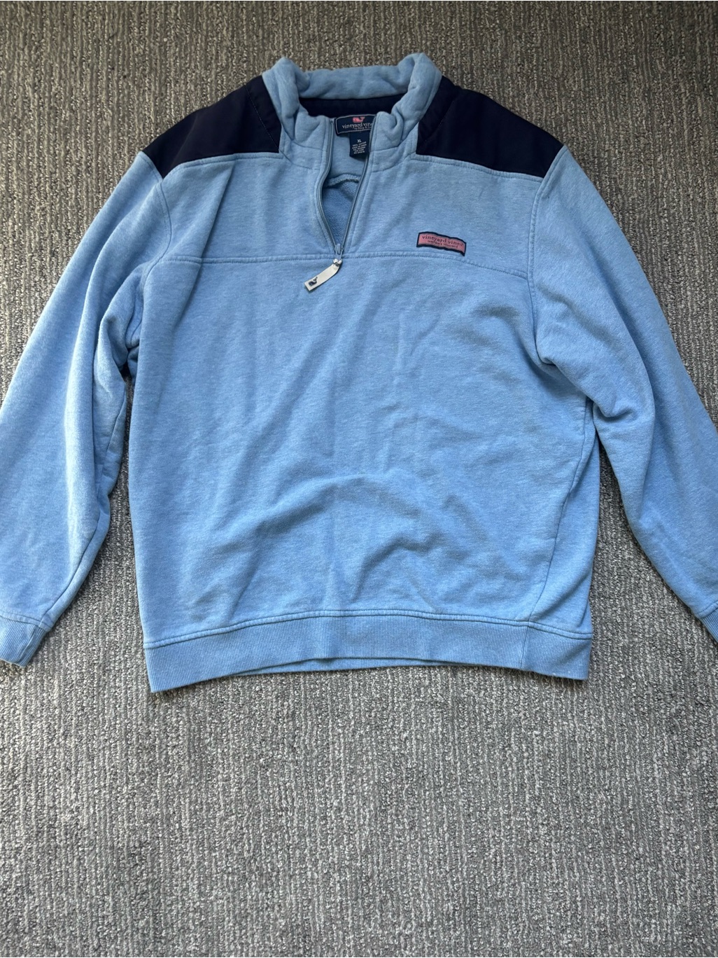 Vineyard Vines Light Blue Quarter-Zip With Navy Shoulder Panels